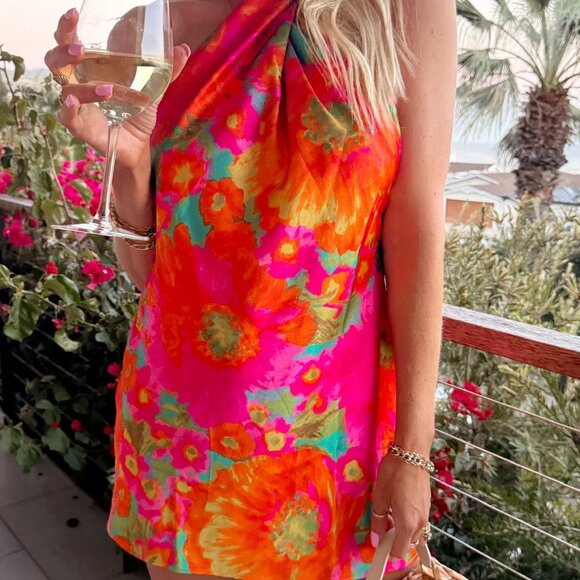 NWOT Show Me Your Mumu Jasmine Tie Mini Dress Miss Malibu Luxe Satin  ! - Picture 2 of 3